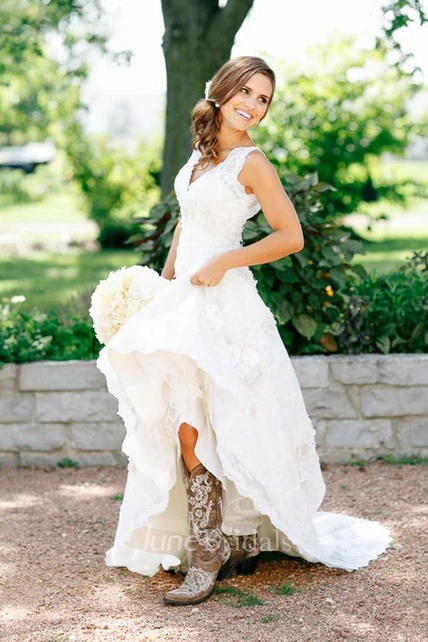 wedding dress with cowboy boots